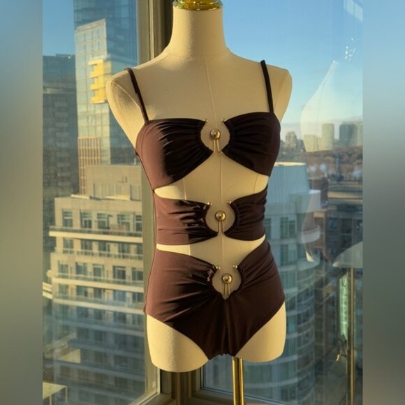 🆕 CHRISTOPHER ESBER 🧿 NWOT Brown Pierced Orbit Cutout 1PC Swimsuit, SZ US 6 - Picture 10 of 15